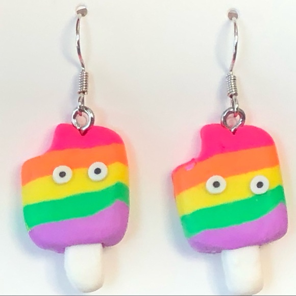 New Rainbow Popsicle Ice Cream Earrings Polymer Clay Fun Novelty Pride Colourful - Picture 1 of 6